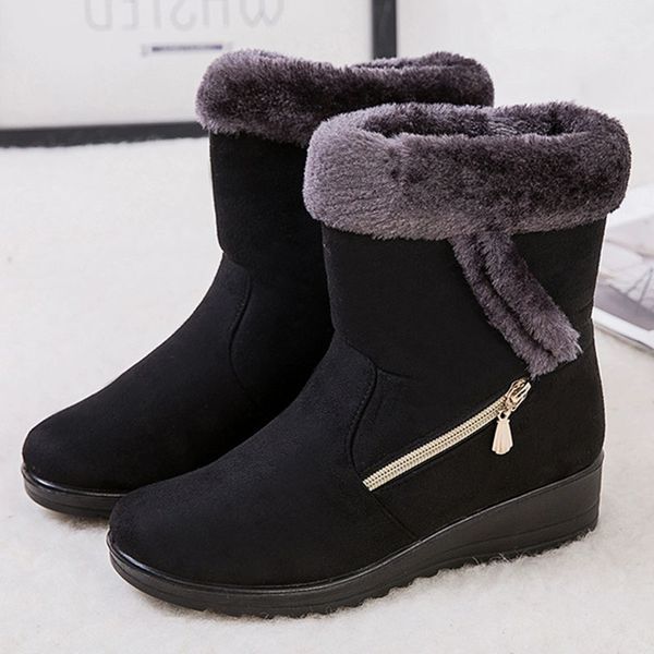 2019 winter women boots warm plush ankle snow boots women shoes fashion zipper women's winter boots plus size zapatos de mujer, Black